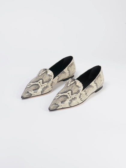 Aeyde | MARTHA Creamy Snake Pointed Toe Loafer