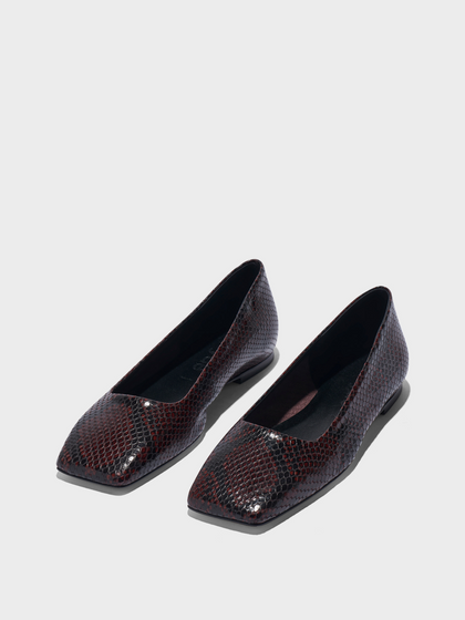 Aeyde | Matti Square-Toe Flats Leather Flats for Women | Port Snake | Square Toe | Flat Heel | Luxury Materials | Handmade in Italy