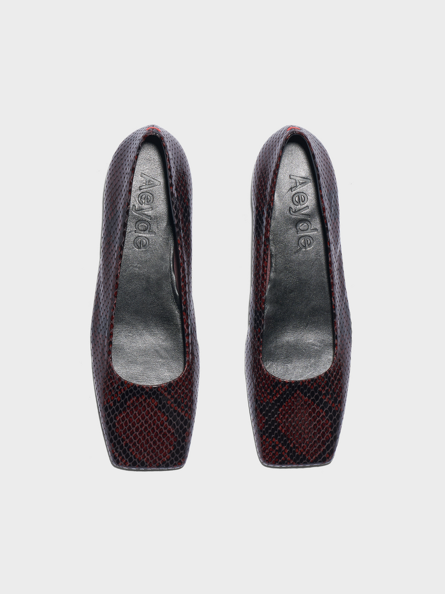 Aeyde | Matti Square-Toe Flats Leather Flats for Women | Port Snake | Square Toe | Flat Heel | Front View