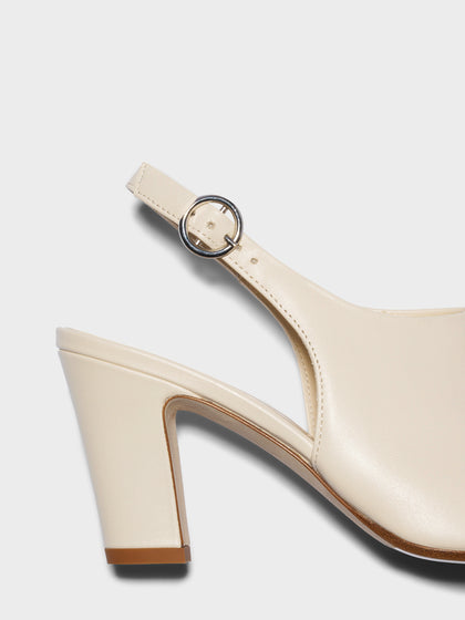 Aeyde | Maude Leather Pumps for Women | Creamy Nappa | Square Toe | High Heel | Heel Details