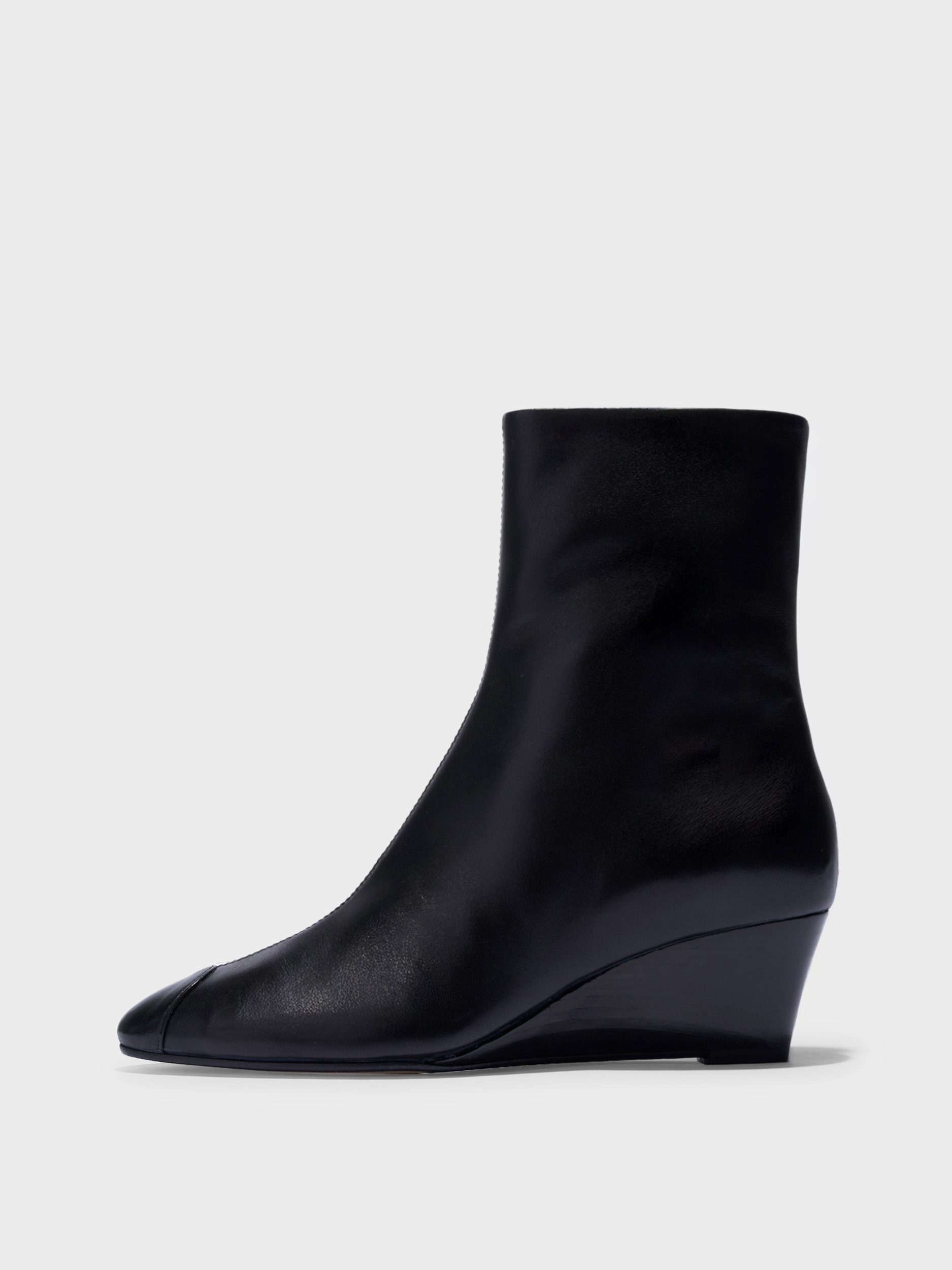 Aeyde | Mia Cap Leather Ankle Boots for Women | Black Nappa | Round Toe | Mid Heel | Side View