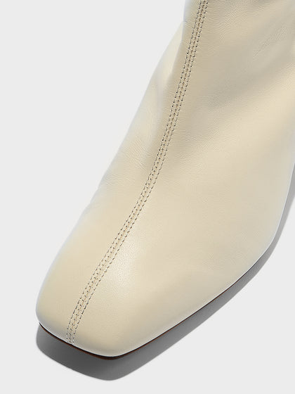 Aeyde | Millie Leather Ankle Boots for Women | Creamy Nappa | Square Toe | Low Heel | Heel Details
