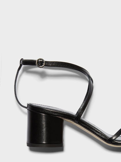 Aeyde | Mirella Leather Heeled Sandals for Women | Black Nappa | Round Toe | Mid Heel | Heel Details