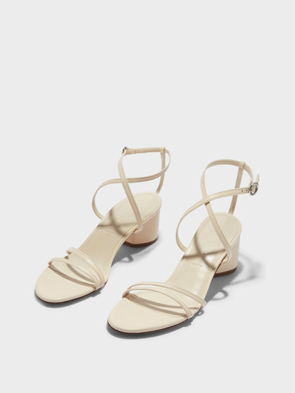 Aeyde | Mirella Leather Heeled Sandals for Women | Creamy Nappa | Round Toe | Mid Heel | Luxury Materials | Handmade in Italy