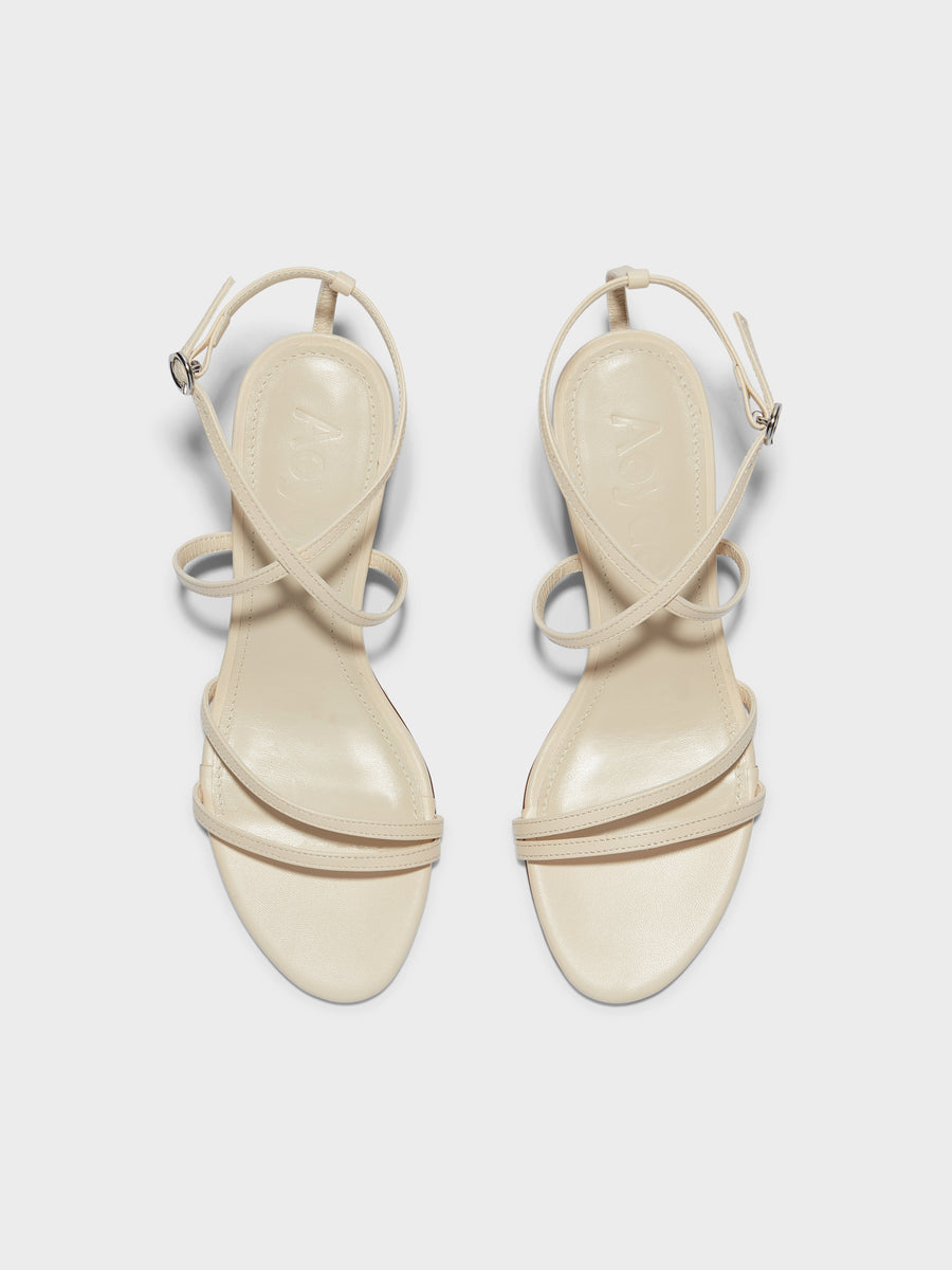 Aeyde | Mirella Leather Heeled Sandals for Women | Creamy Nappa | Round Toe | Mid Heel | Front View