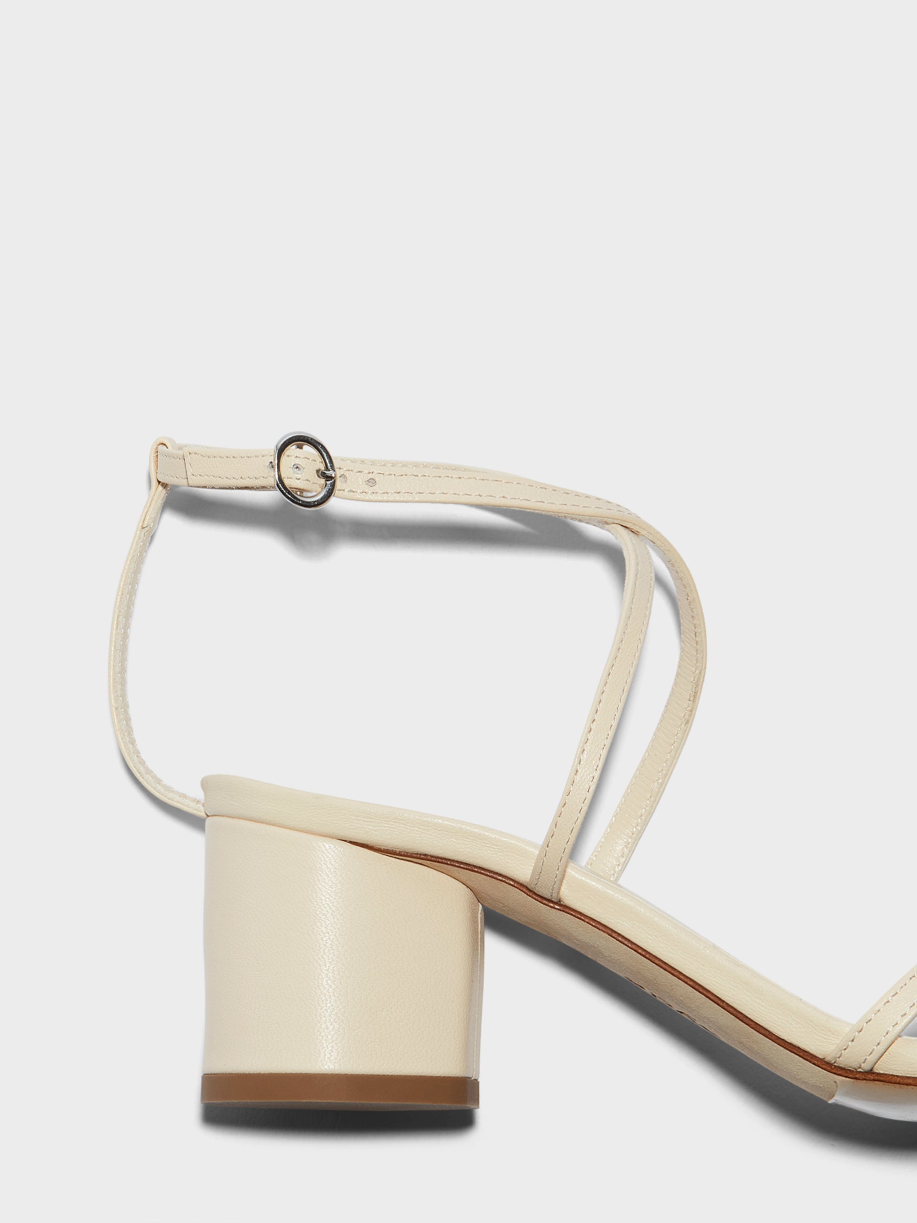 Aeyde | Mirella Leather Heeled Sandals for Women | Creamy Nappa | Round Toe | Mid Heel | Heel Details