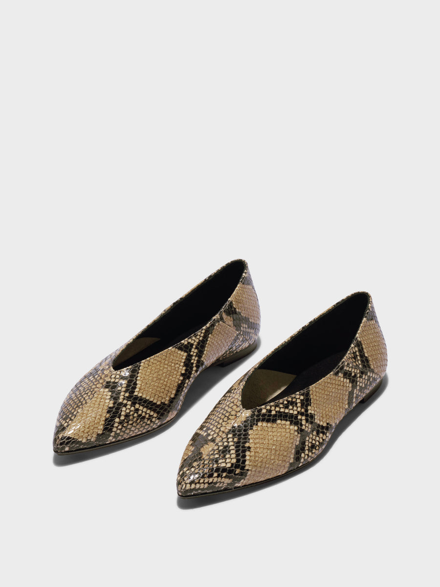 Aeyde | Moa Pointed-Toe Flats Leather Flats for Women | Hazelnut Snake | Pointed Toe | Flat Heel | Luxury Materials | Handmade in Italy