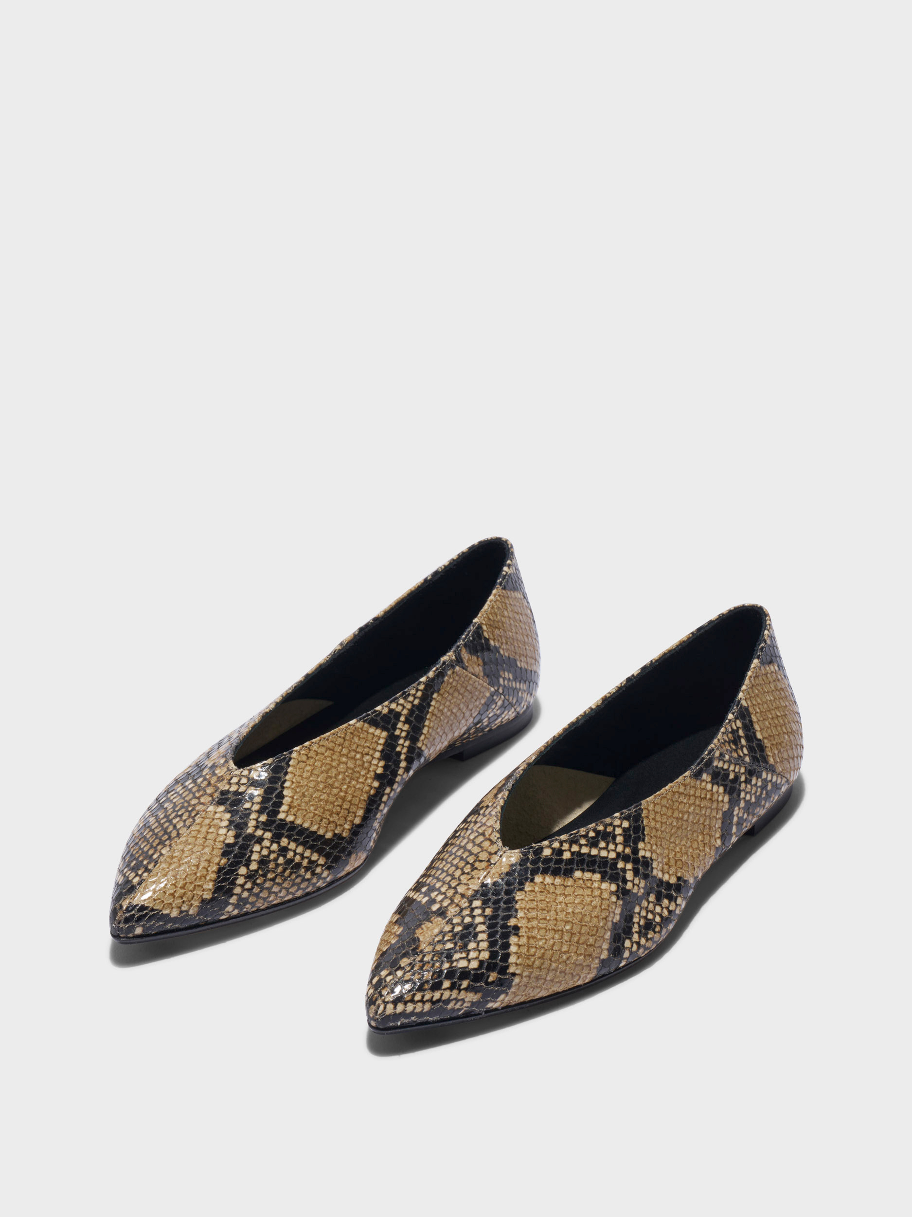 Aeyde | Moa Pointed-Toe Flats Leather Flats for Women | Hazelnut Snake | Pointed Toe | Flat Heel | Luxury Materials | Handmade in Italy