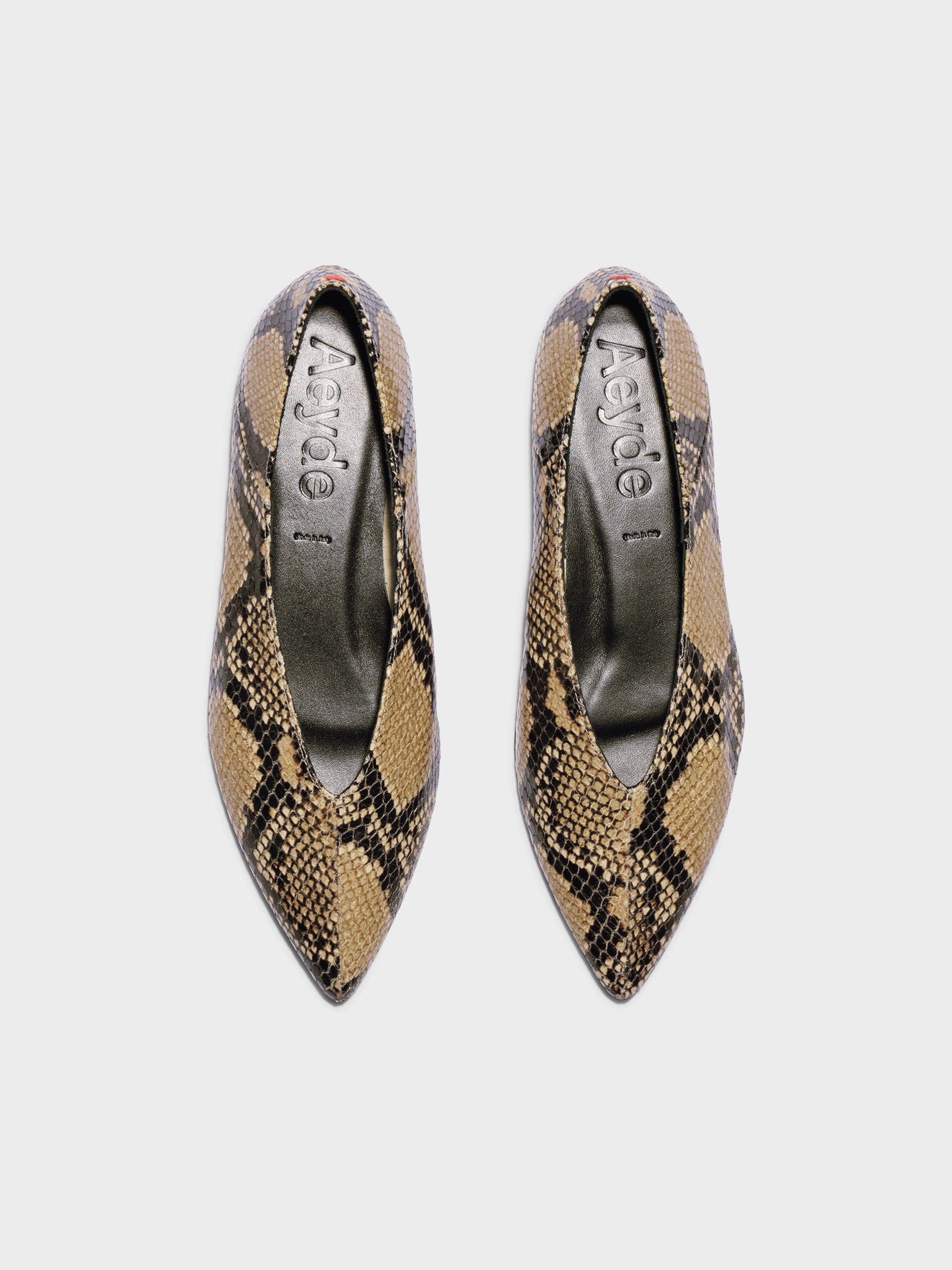 Aeyde | Moa Pointed-Toe Flats Leather Flats for Women | Hazelnut Snake | Pointed Toe | Flat Heel | Front View