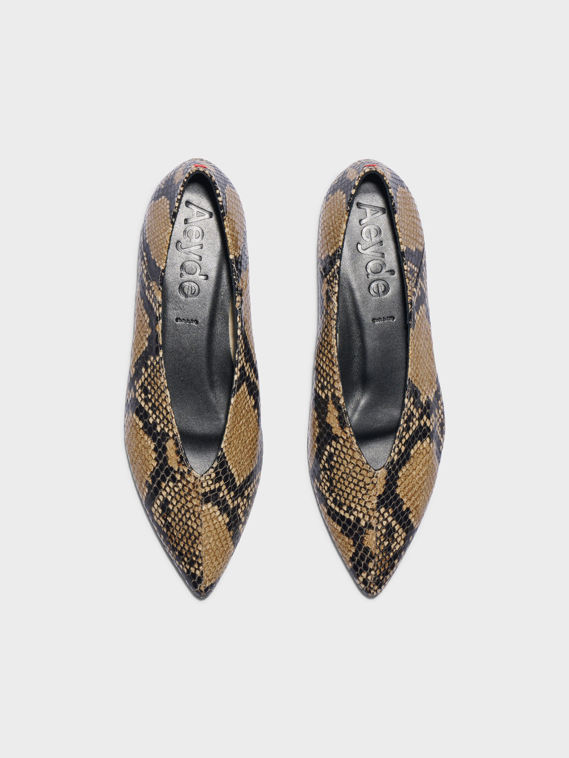 Aeyde | Moa Pointed-Toe Flats Leather Flats for Women | Hazelnut Snake | Pointed Toe | Flat Heel | Heel Details