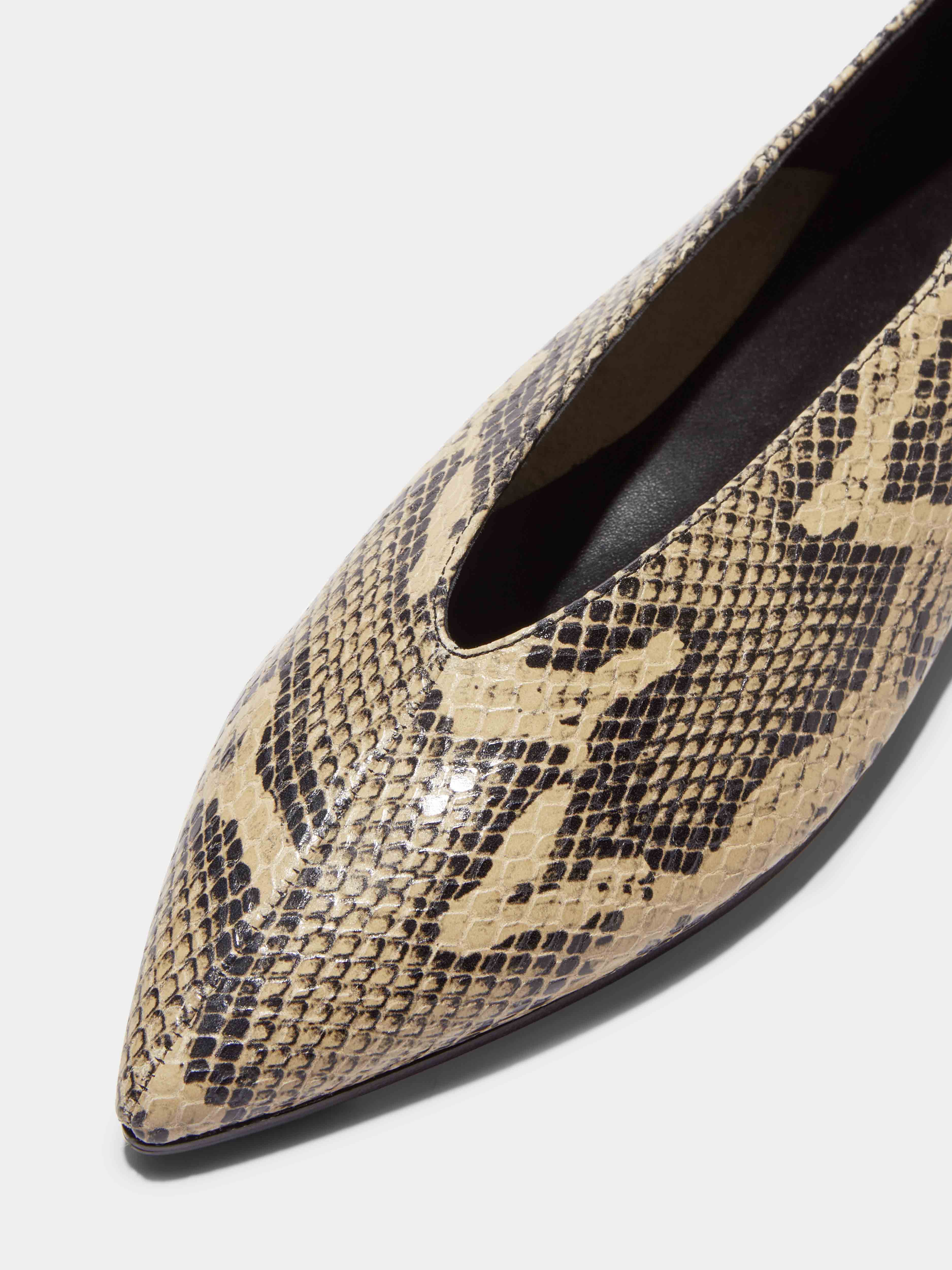 Aeyde | Moa Leather Flats for Women | Latte Snake | Pointed Toe | Flat Heel | Luxury Materials | Handmade in Italy