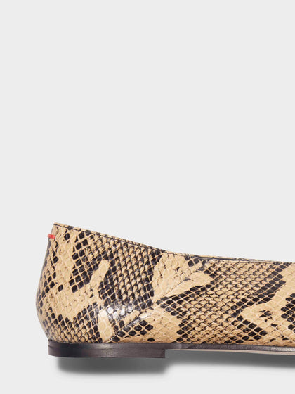 Aeyde | Moa Leather Flats for Women | Latte Snake | Pointed Toe | Flat Heel | Heel Details