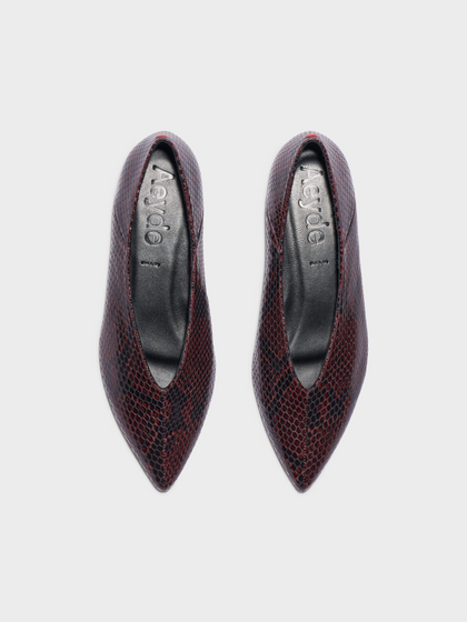 Aeyde | Moa Pointed-Toe Flats Leather Flats for Women | Port Snake | Pointed Toe | Flat Heel | Front View