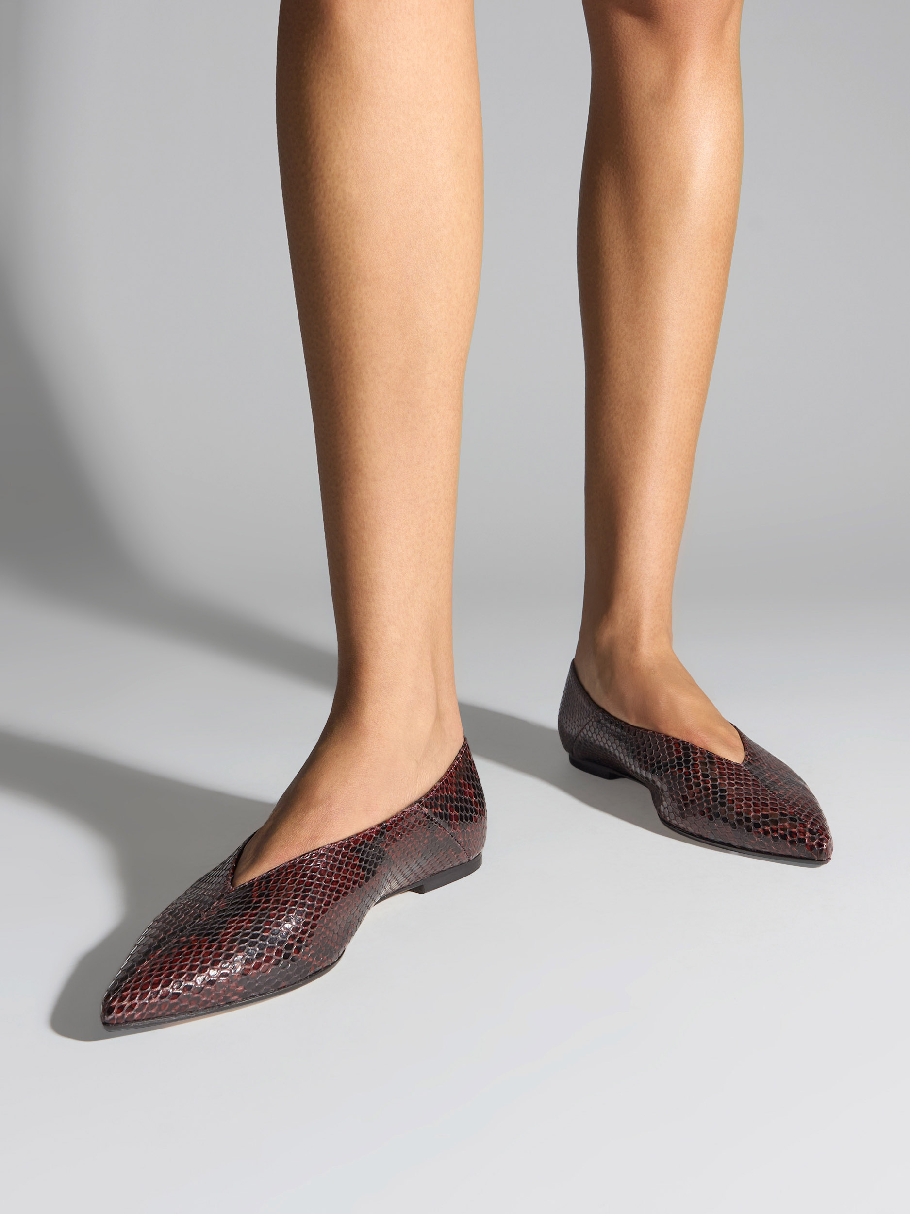 Aeyde | Moa Pointed-Toe Flats Leather Flats for Women | Port Snake | Pointed Toe | Flat Heel | On Feet