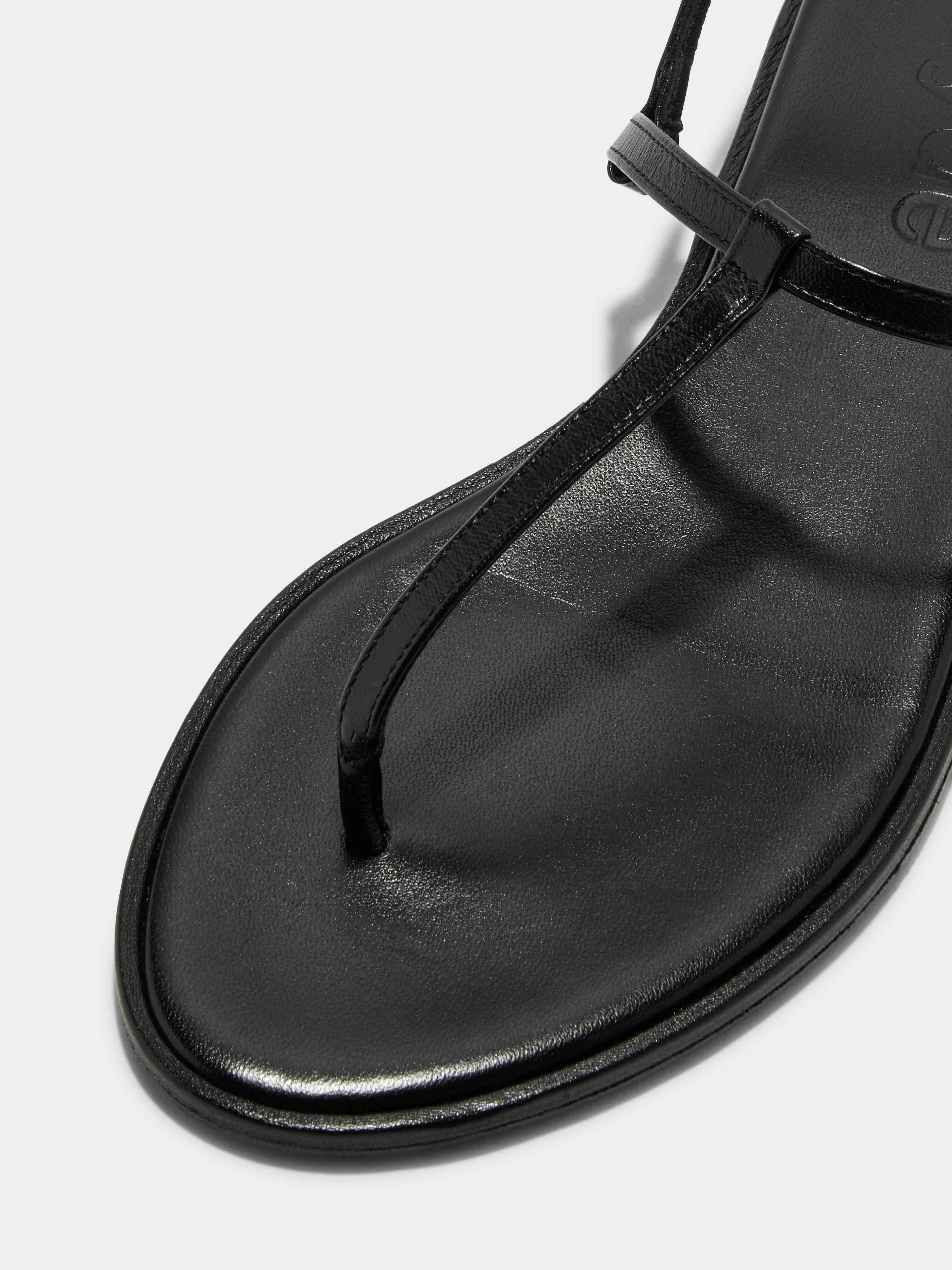 Aeyde | Nala T-Bar Sandals Leather Flat Sandals for Women | Black Nappa | Round Toe | Flat Heel | Luxury Materials | Handmade in Italy