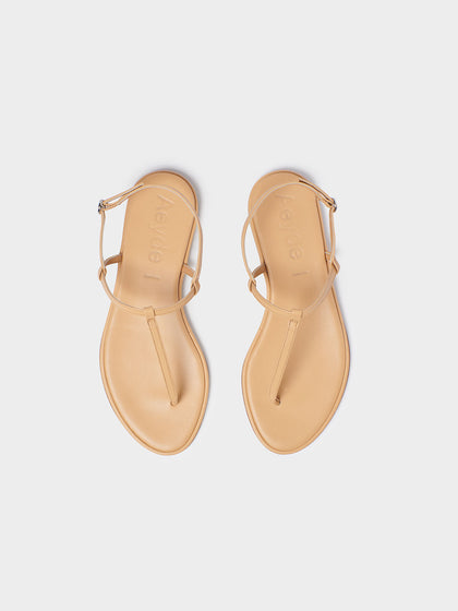 Aeyde | Nala Leather Toe-Post Sandals Leather Flat Sandals for Women | Chai Nappa | Round Toe | Flat Heel | Heel Details