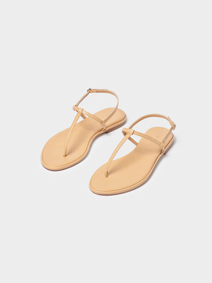 Aeyde | Nala Leather Toe-Post Sandals Leather Flat Sandals for Women | Chai Nappa | Round Toe | Flat Heel | On Feet