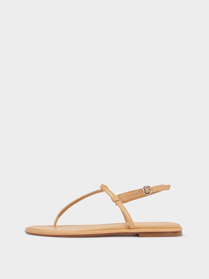 Aeyde | Nala Leather Toe-Post Sandals Leather Flat Sandals for Women | Chai Nappa | Round Toe | Flat Heel | Side View