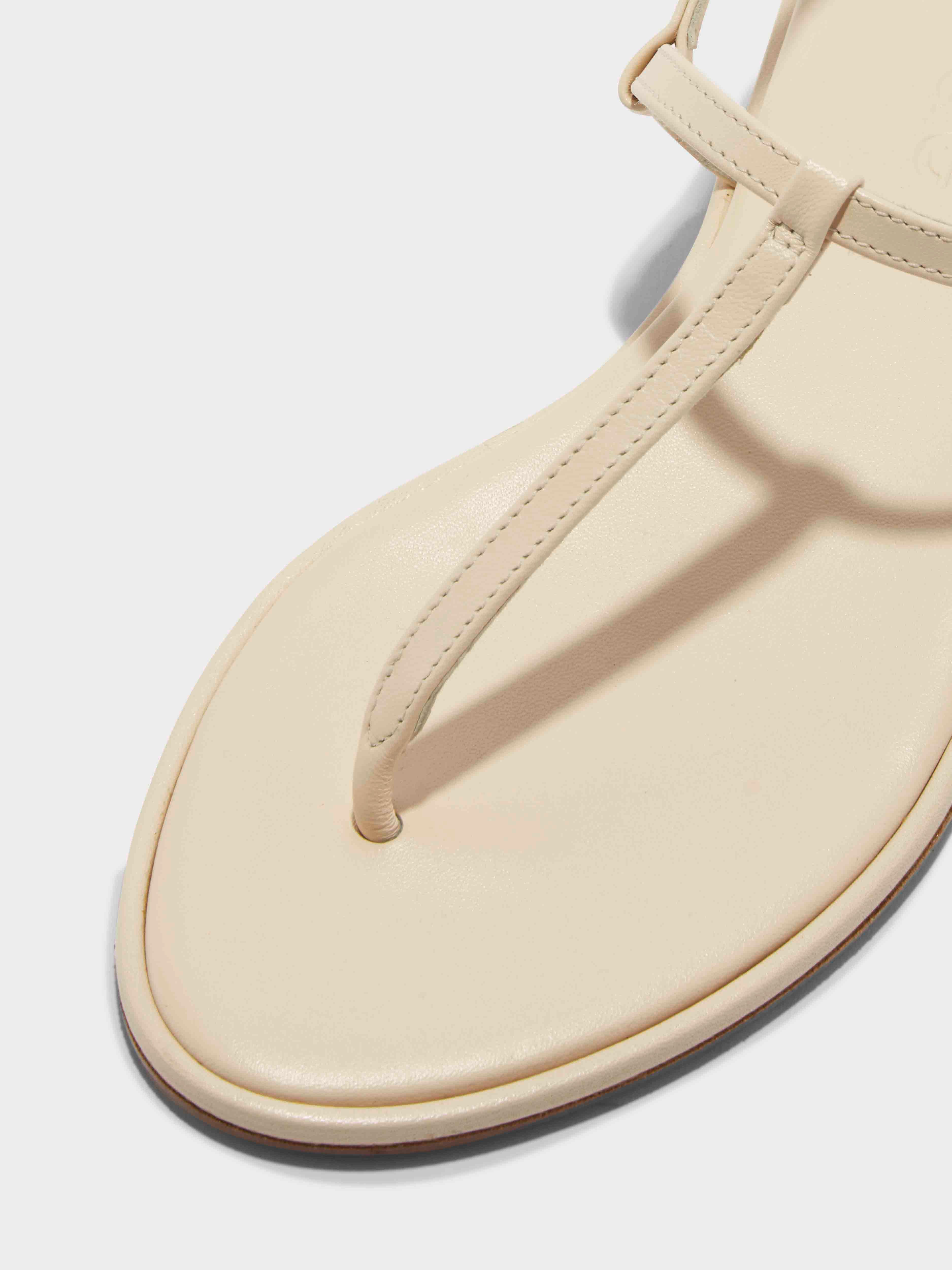 Aeyde | Nala T-Bar Sandals Leather Flat Sandals for Women | Creamy Nappa | Round Toe | Flat Heel | Luxury Materials | Handmade in Italy