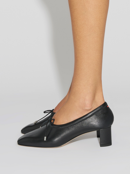 Aeyde | Narissa Square-Toe Pumps Leather Pumps for Women | Black Lambskin | Square Toe | Mid Heel | How to Style