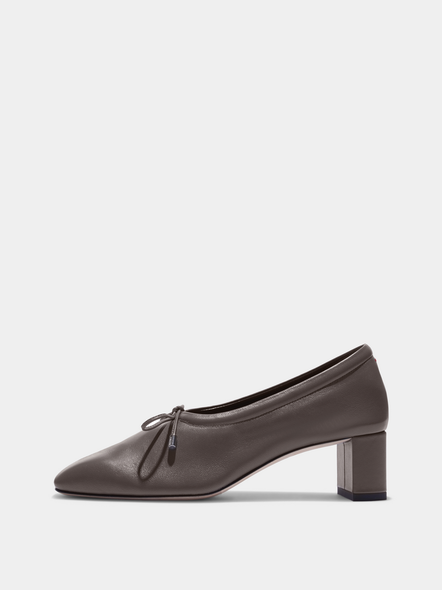 Aeyde | Narissa Square-Toe Pumps Leather Pumps for Women | Taupe Lambskin | Square Toe | Mid Heel | Side View
