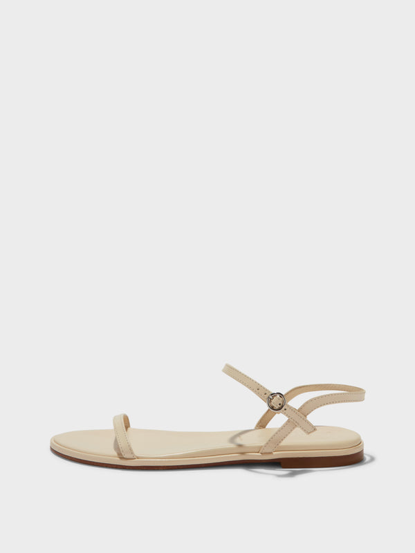 Aeyde | Nettie Leather Flat Sandals for Women | Creamy Nappa | Round Toe | Flat Heel | Side View