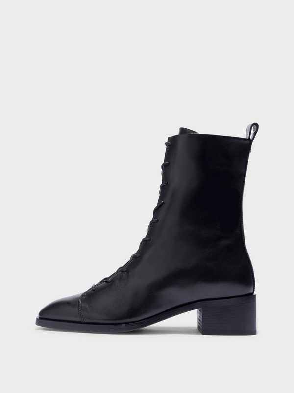 Aeyde | Noel Leather Ankle Boots Leather Ankle Boots for Women | Black Calf | Square Toe | Low Heel | Side View