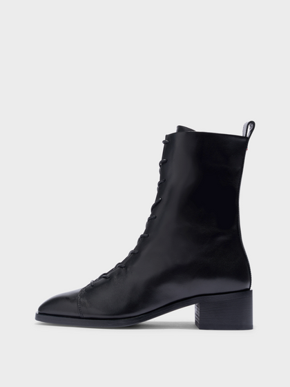 Aeyde | Noel Leather Ankle Boots Leather Ankle Boots for Women | Black Calf | Square Toe | Low Heel | Side View