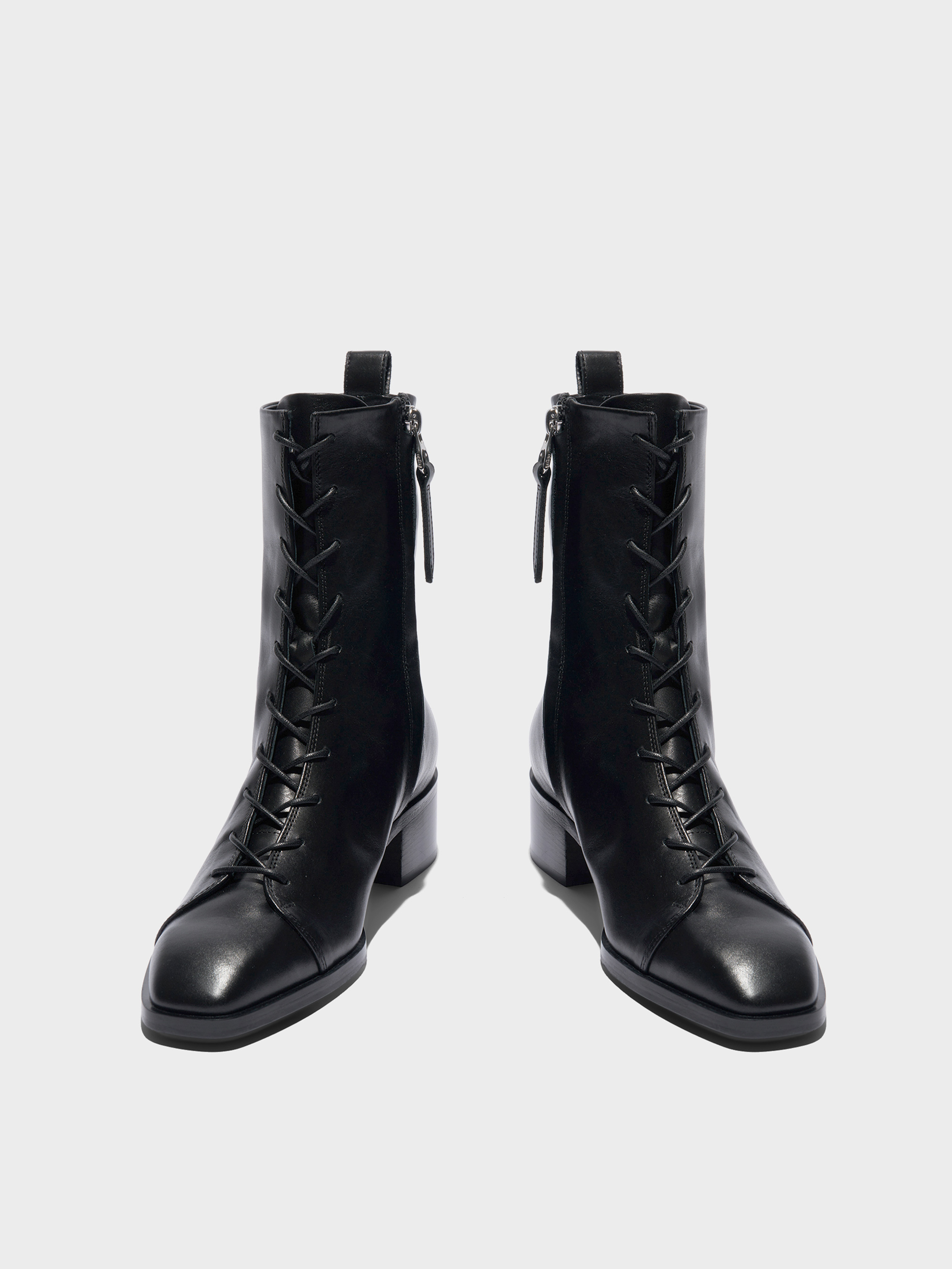 Aeyde | Noel Leather Ankle Boots Leather Ankle Boots for Women | Black Calf | Square Toe | Low Heel | Front View