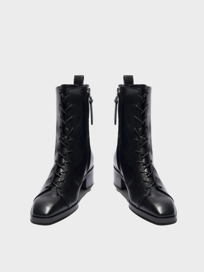Aeyde | Noel Leather Ankle Boots Leather Ankle Boots for Women | Black Calf | Square Toe | Low Heel | Front View