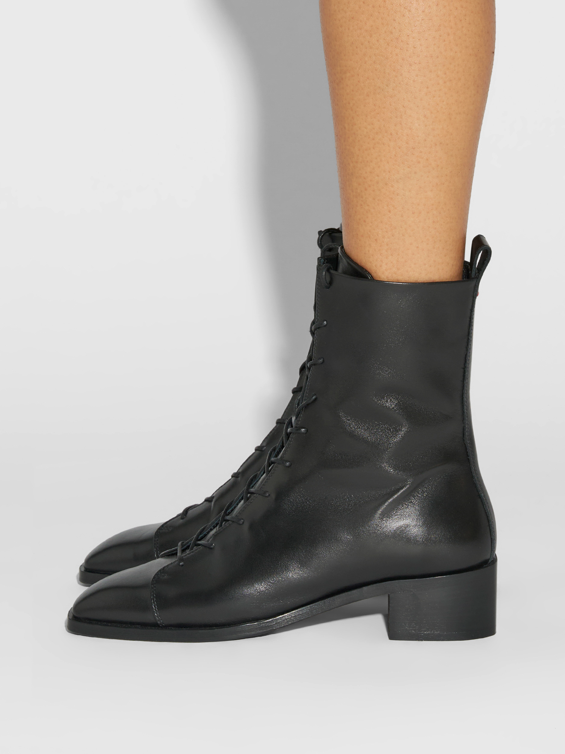 Aeyde | Noel Leather Ankle Boots Leather Ankle Boots for Women | Black Calf | Square Toe | Low Heel | How to Style