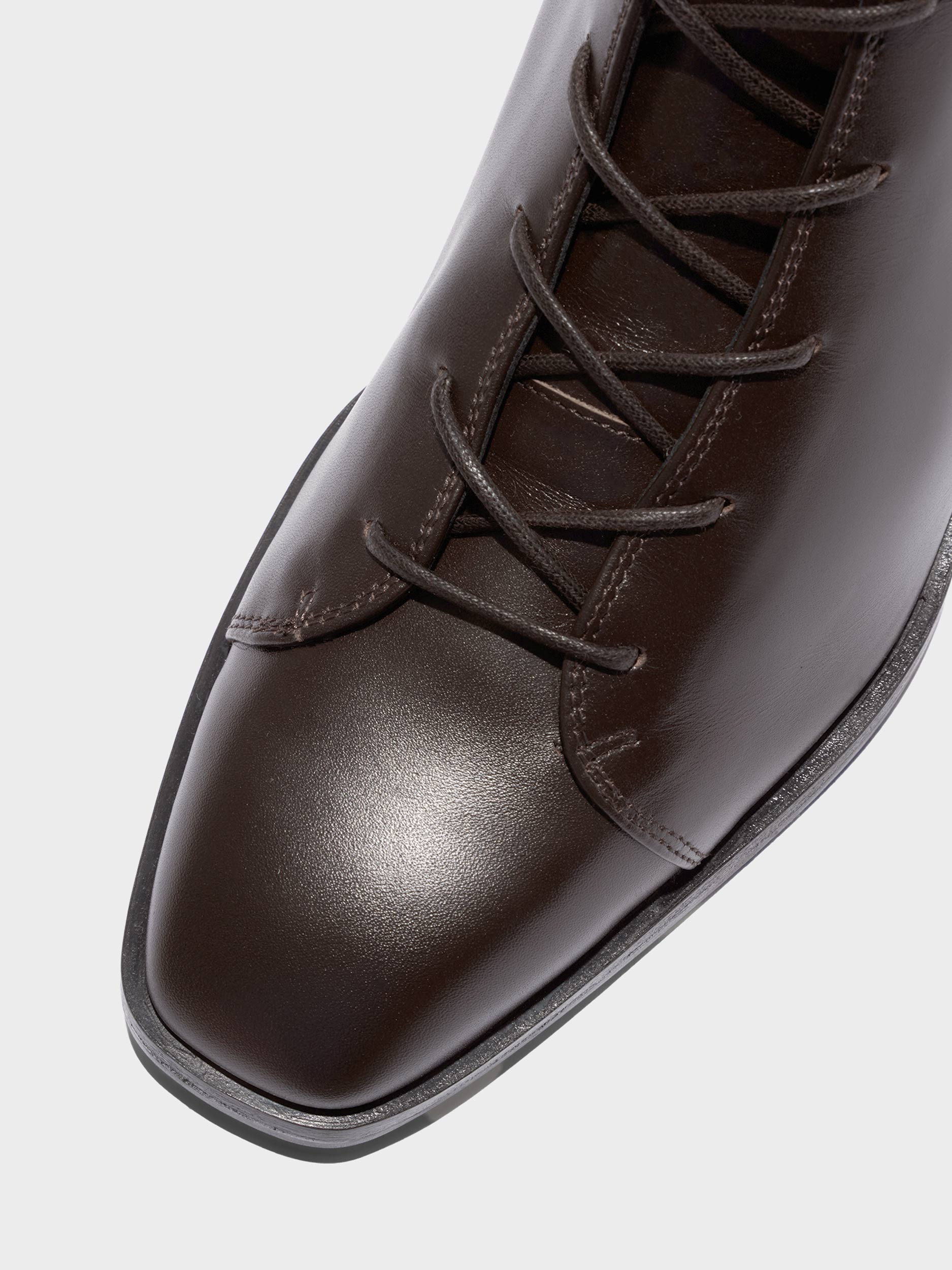 Aeyde | Noel Leather Ankle Boots Leather Ankle Boots for Women | Moka Calf | Square Toe | Low Heel | Heel Details