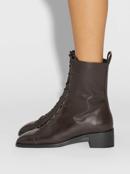 Aeyde | Noel Leather Ankle Boots Leather Ankle Boots for Women | Moka Calf | Square Toe | Low Heel | How to Style