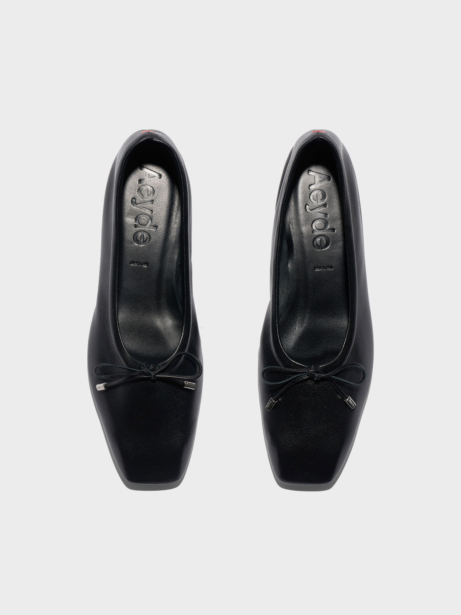 Aeyde | Nomi Glove-Fit Flats Leather Flats for Women | Black Lambskin | Square Toe | Flat Heel | Front View