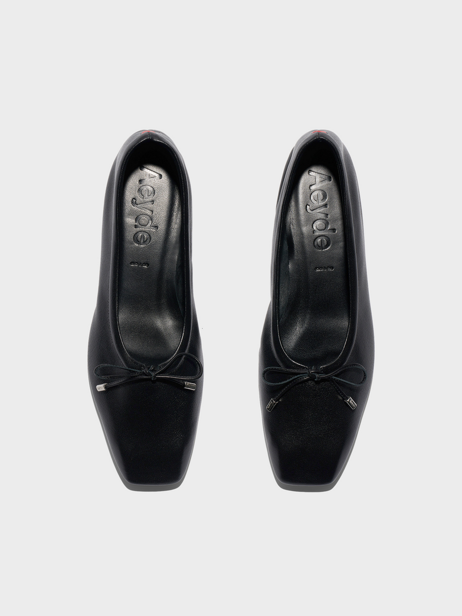 Aeyde | Nomi Glove-Fit Flats Leather Flats for Women | Black Lambskin | Square Toe | Flat Heel | Front View