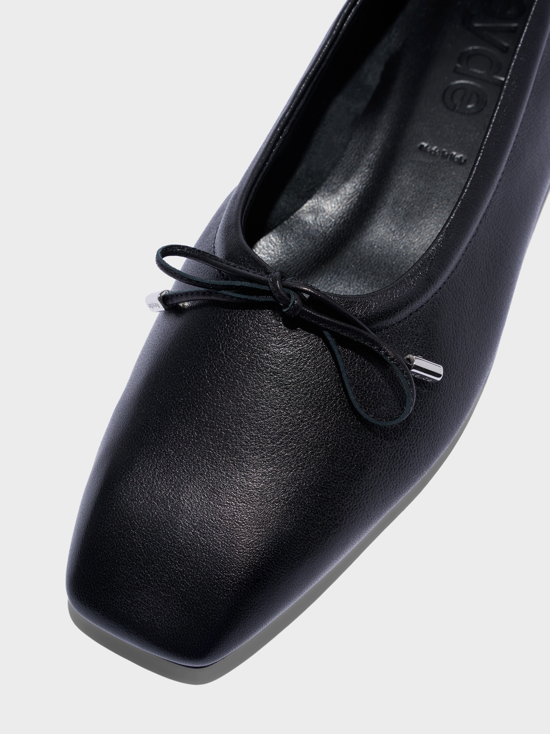 Aeyde | Nomi Glove-Fit Flats Leather Flats for Women | Black Lambskin | Square Toe | Flat Heel | Heel Details