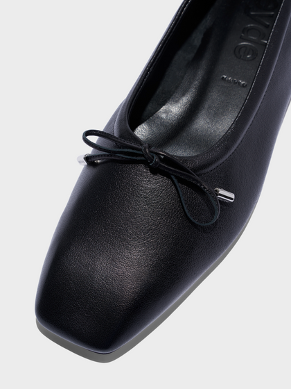 Aeyde | Nomi Glove-Fit Flats Leather Flats for Women | Black Lambskin | Square Toe | Flat Heel | Heel Details