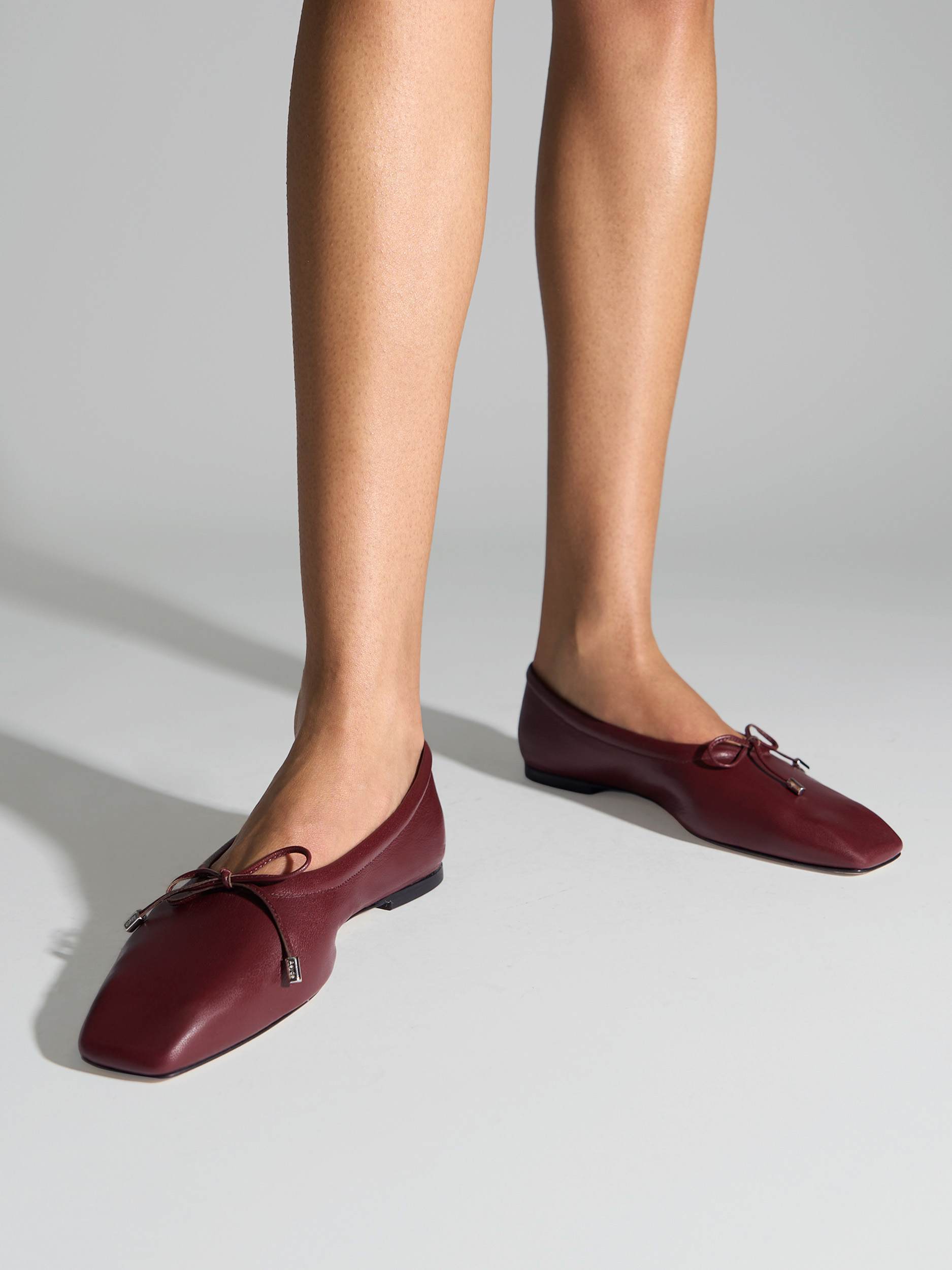 Aeyde | Nomi Glove-Fit Flats Leather Flats for Women | Port Lambskin | Square Toe | Flat Heel | On Feet