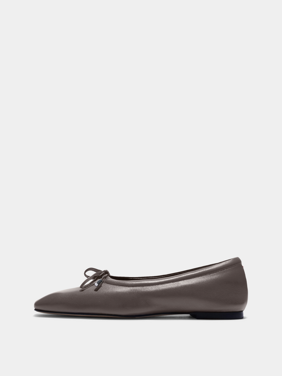 Aeyde | Nomi Glove-Fit Flats Leather Flats for Women | Taupe Lambskin | Square Toe | Flat Heel | Side View