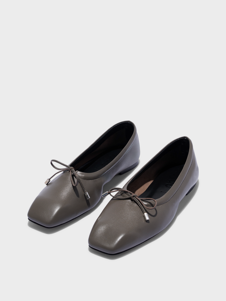 Aeyde | Nomi Glove-Fit Flats Leather Flats for Women | Taupe Lambskin | Square Toe | Flat Heel | Luxury Materials | Handmade in Italy