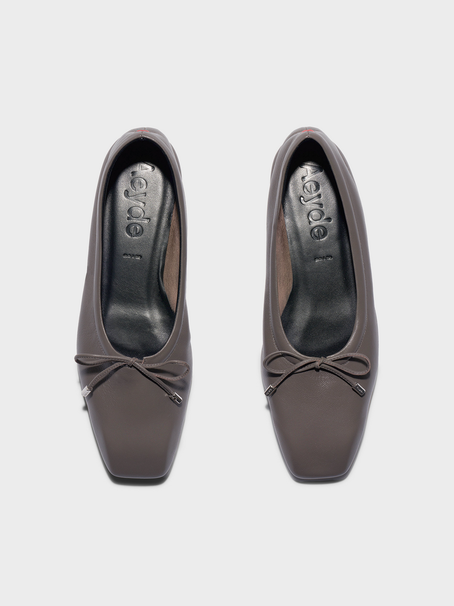 Aeyde | Nomi Glove-Fit Flats Leather Flats for Women | Taupe Lambskin | Square Toe | Flat Heel | Front View