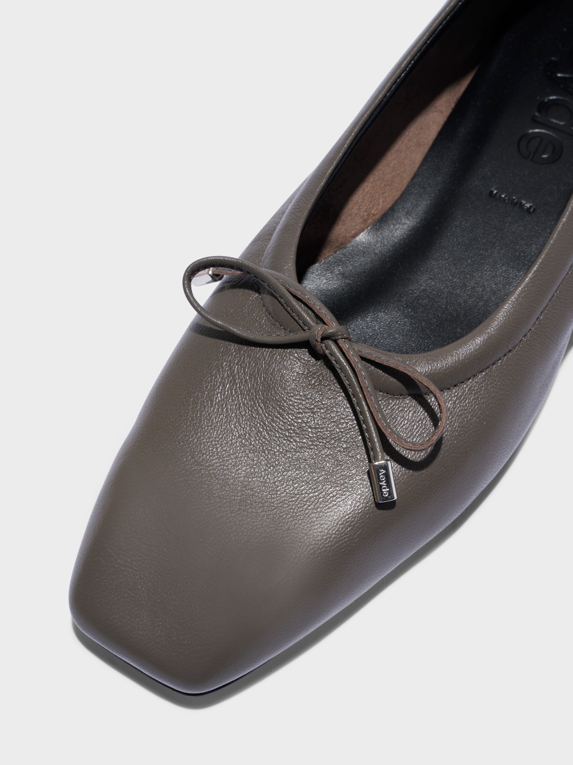 Aeyde | Nomi Glove-Fit Flats Leather Flats for Women | Taupe Lambskin | Square Toe | Flat Heel | Heel Details