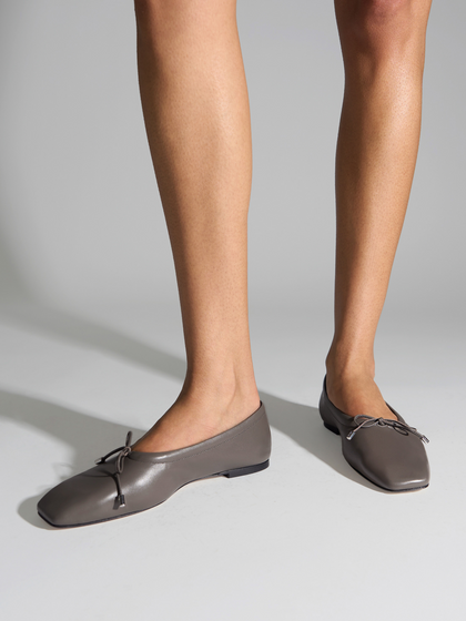 Aeyde | Nomi Glove-Fit Flats Leather Flats for Women | Taupe Lambskin | Square Toe | Flat Heel | On Feet