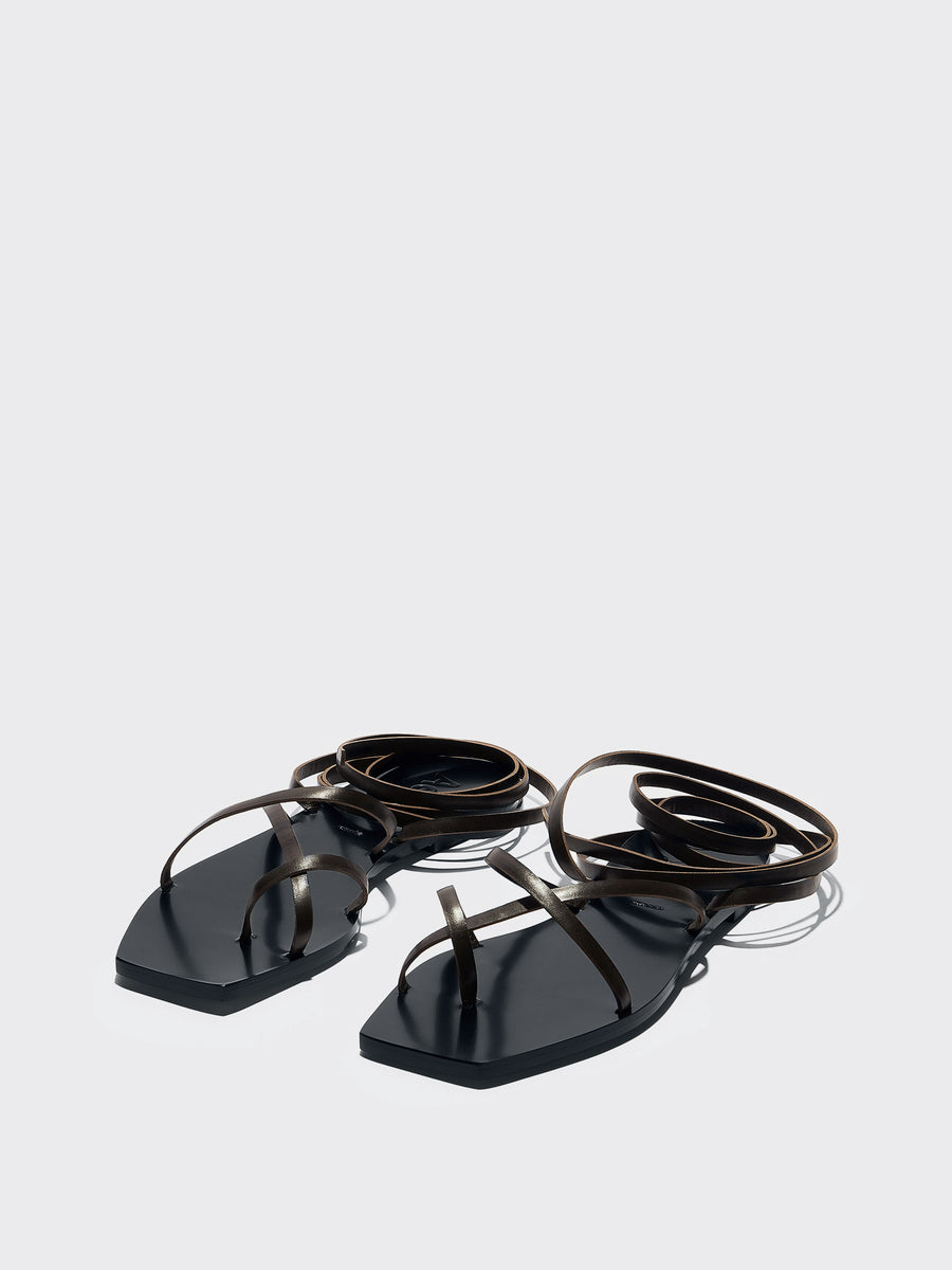 Aeyde | Norah Leather Flat Sandals for Women | Moka Calf | Square Toe | Flat Heel | Luxury Materials | Handmade in Italy