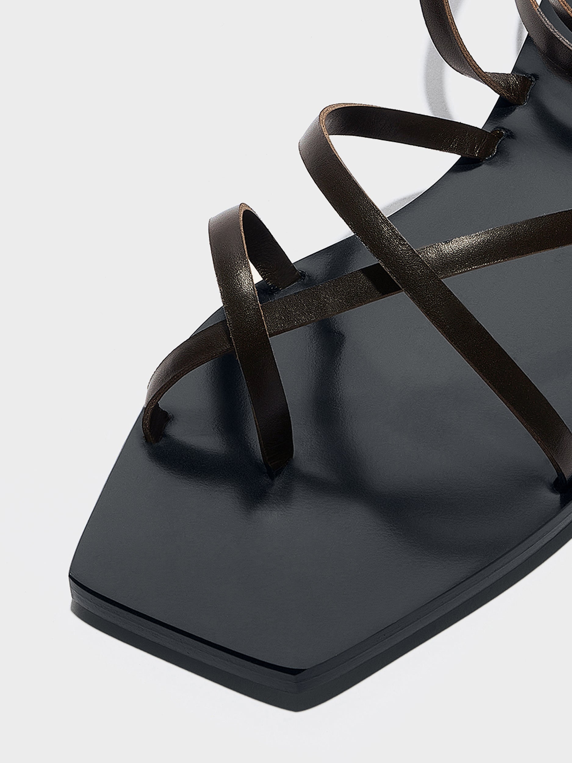 Aeyde | Norah Leather Flat Sandals for Women | Moka Calf | Square Toe | Flat Heel | Heel Details