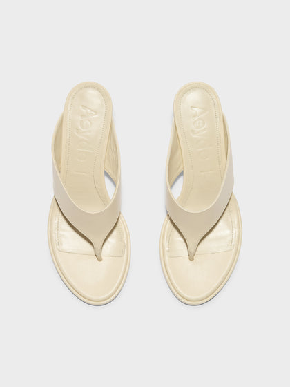 Aeyde | Olenna Leather Heeled Sandals for Women | Creamy Nappa | Round Toe | Mid Heel | Front View