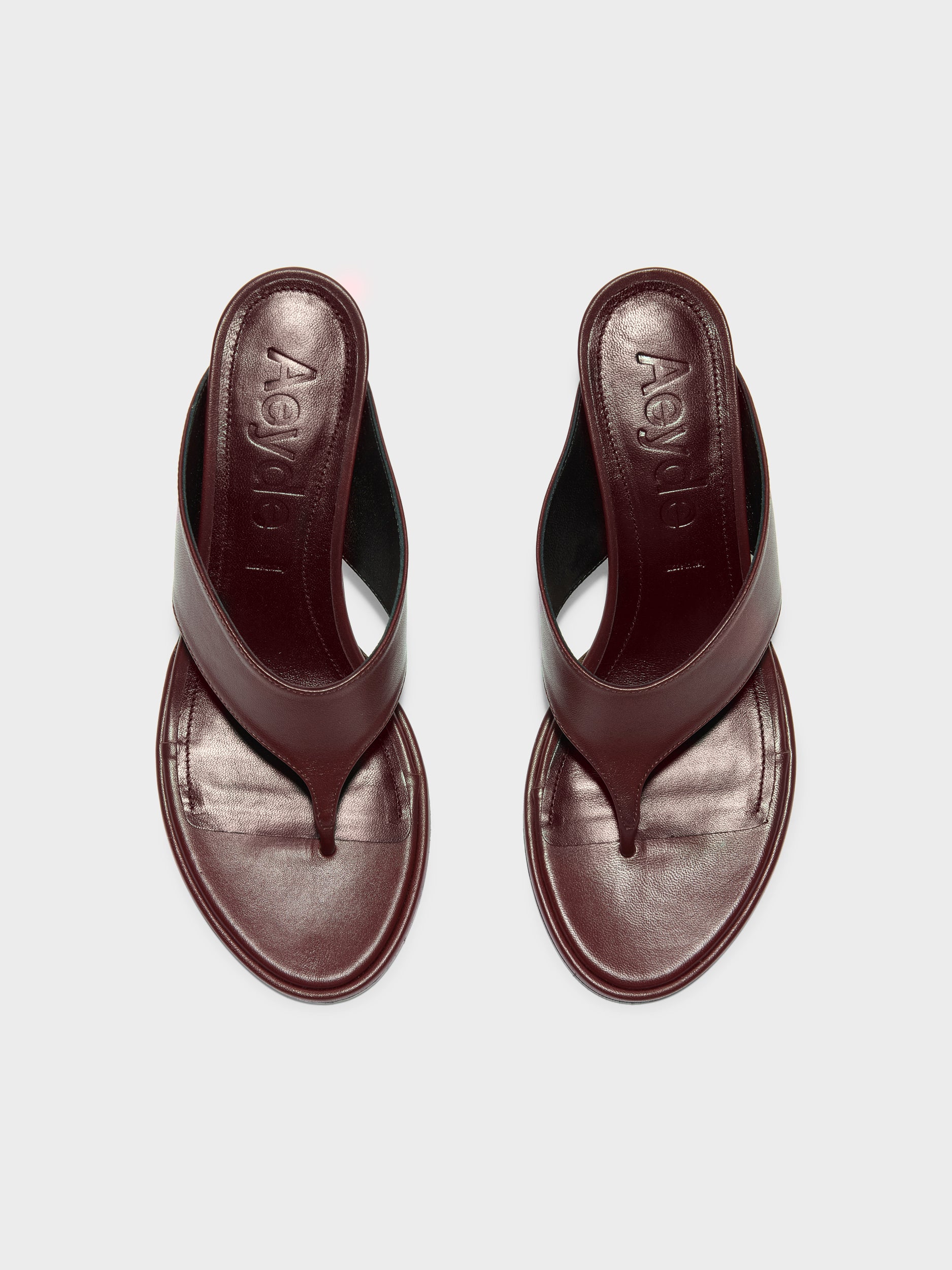 Aeyde | Olenna Leather Heeled Sandals for Women | Port Nappa | Round Toe | Mid Heel | Front View