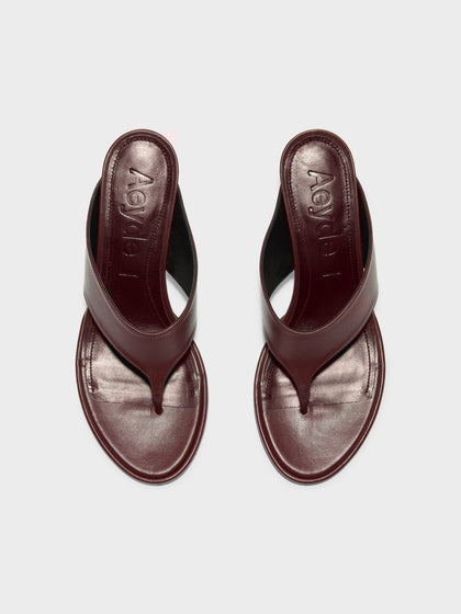 Aeyde | Olenna Leather Heeled Sandals for Women | Port Nappa | Round Toe | Mid Heel | Front View