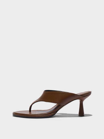 Aeyde | Olenna Leather Heeled Sandals for Women | Tobacco Nappa | Round Toe | Mid Heel | Side View