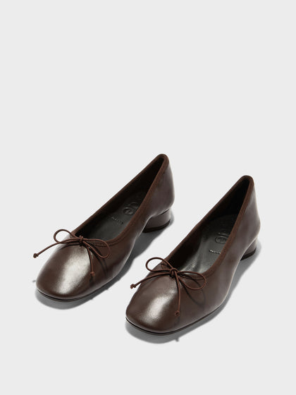 Aeyde | Onda Leather Flats for Women | Moka Nappa | Round Toe | Low Heel | Luxury Materials | Handmade in Italy